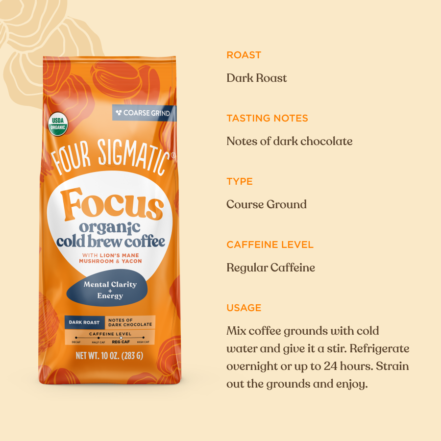 Focus Cold Brew Ground Coffee - Daily Cold Brew Mushroom Coffee