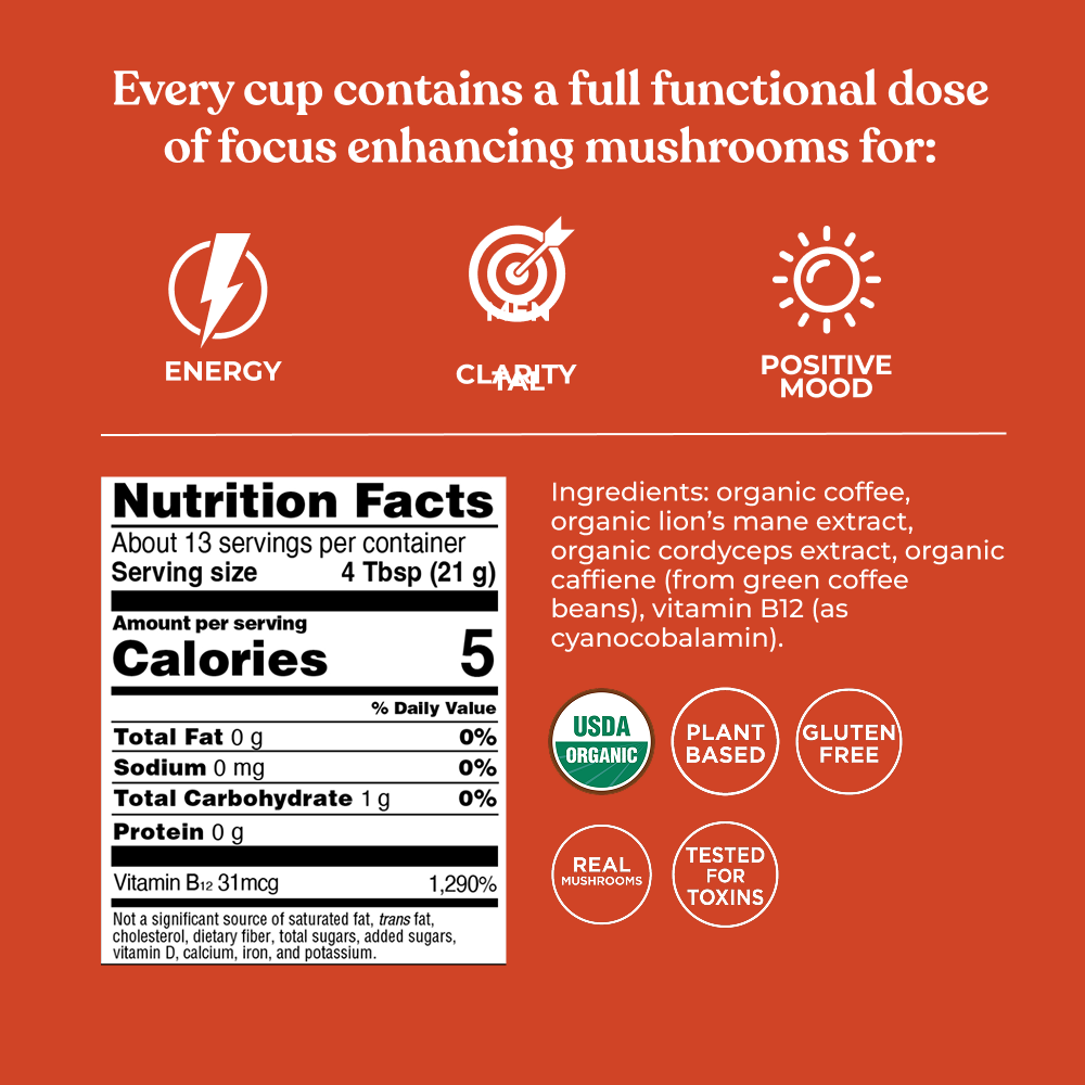 Focus Max High Caf Ground Coffee - Dark - High Caf Dark Roast Superfood Coffee Blend