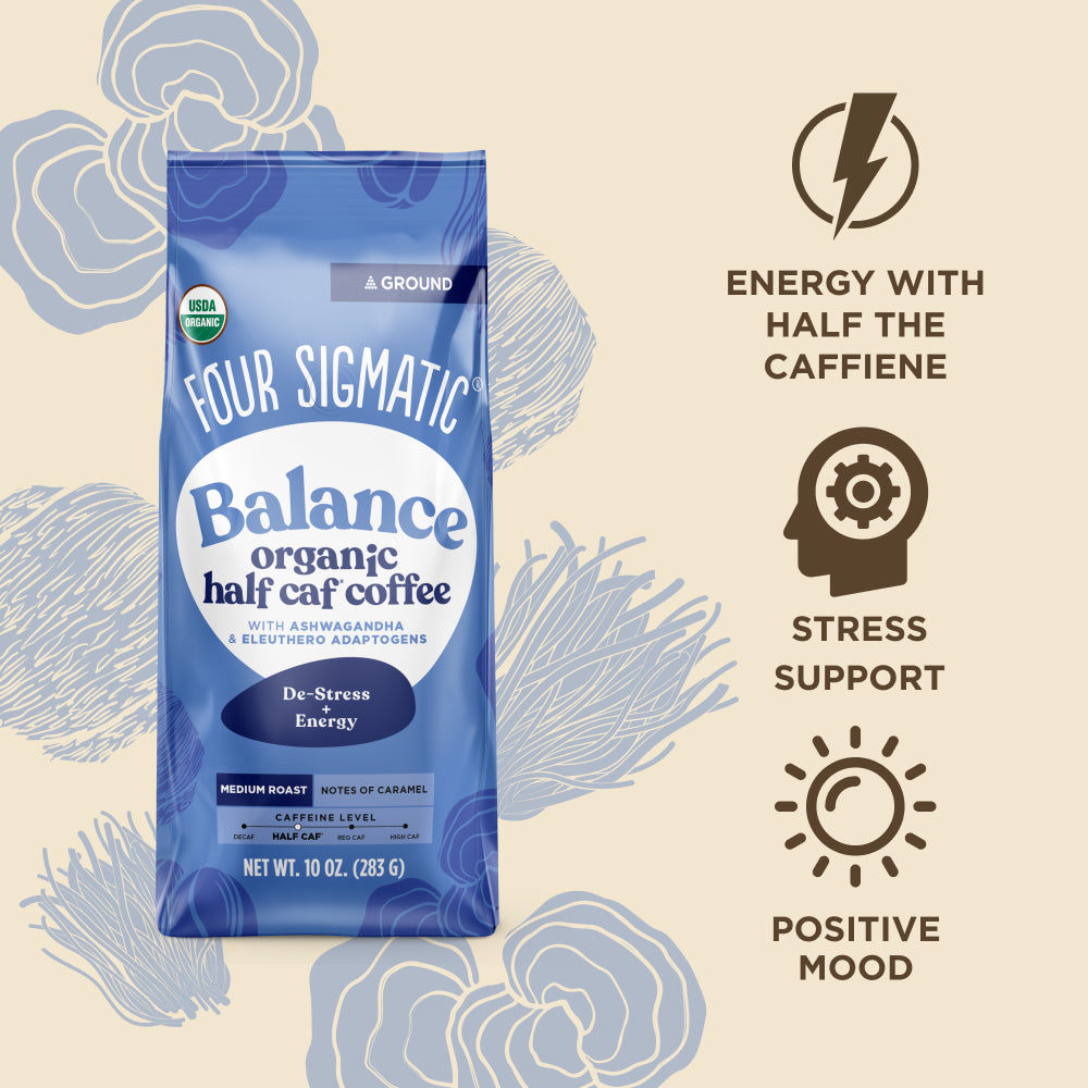 Balance Half Caf Ground Coffee - Medium - Half Caf Medium Roast Superfood Coffee Blend