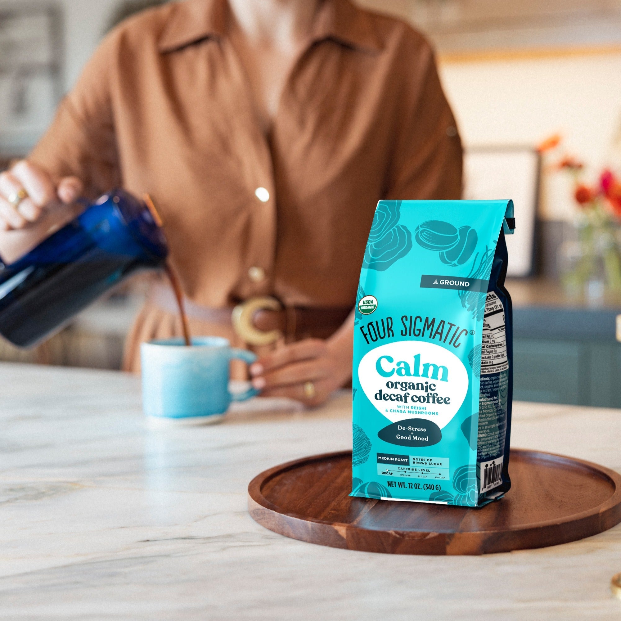 Calm Decaf Ground Coffee - Medium - Medium Roast Superfood Coffee Blend