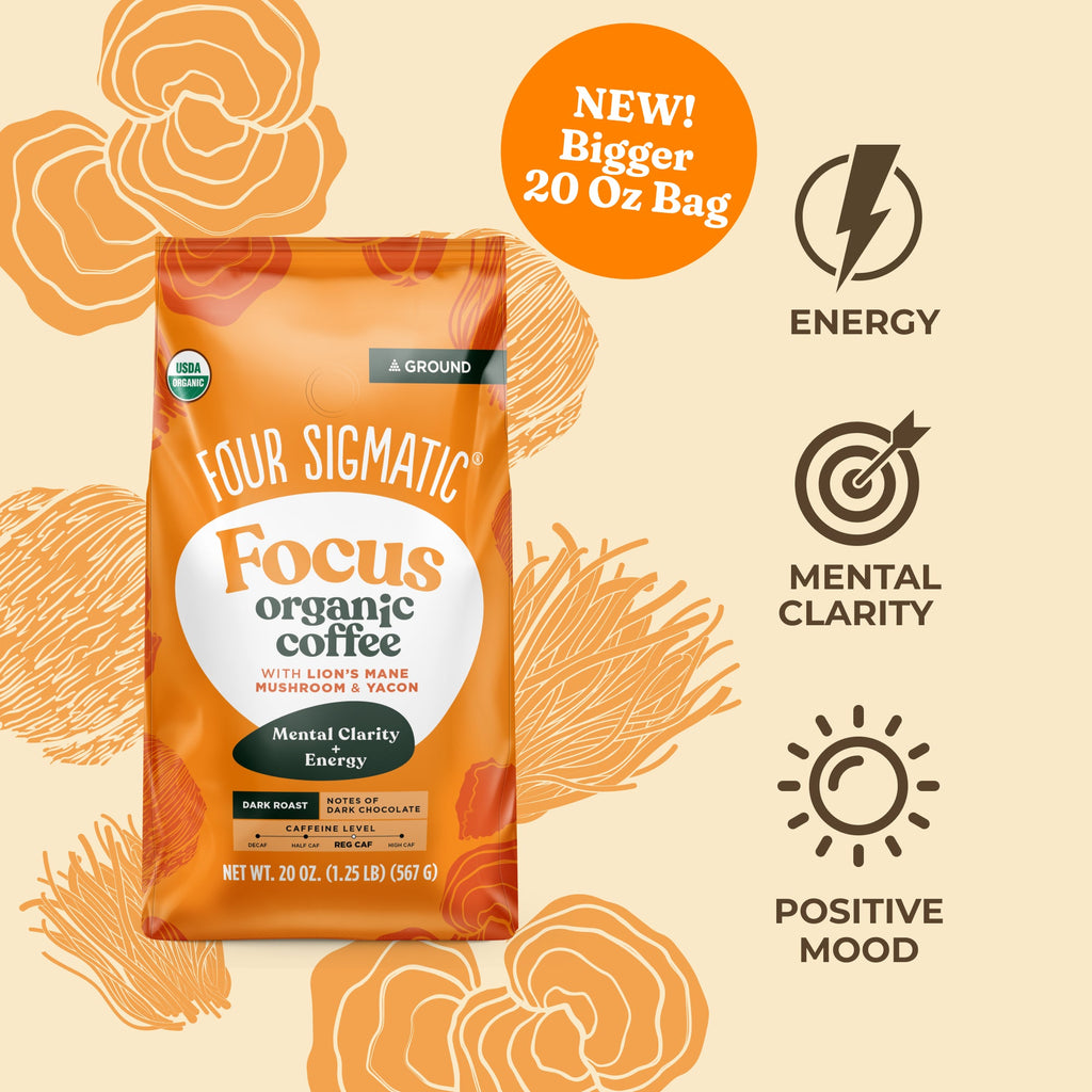 Focus Ground Coffee - Dark (20oz) - Dark Roast Superfood Coffee Blend