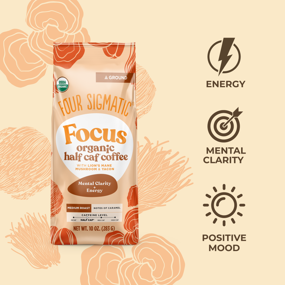 Focus Half Caf Ground Coffee - Medium - Half Caf Medium Roast Superfood Coffee Blend