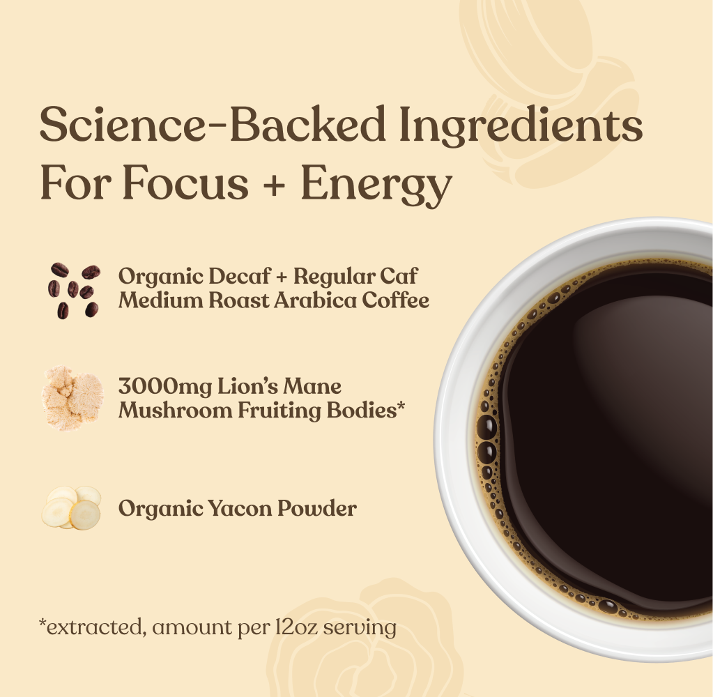 Focus Half Caf Ground Coffee - Medium - Half Caf Medium Roast Superfood Coffee Blend