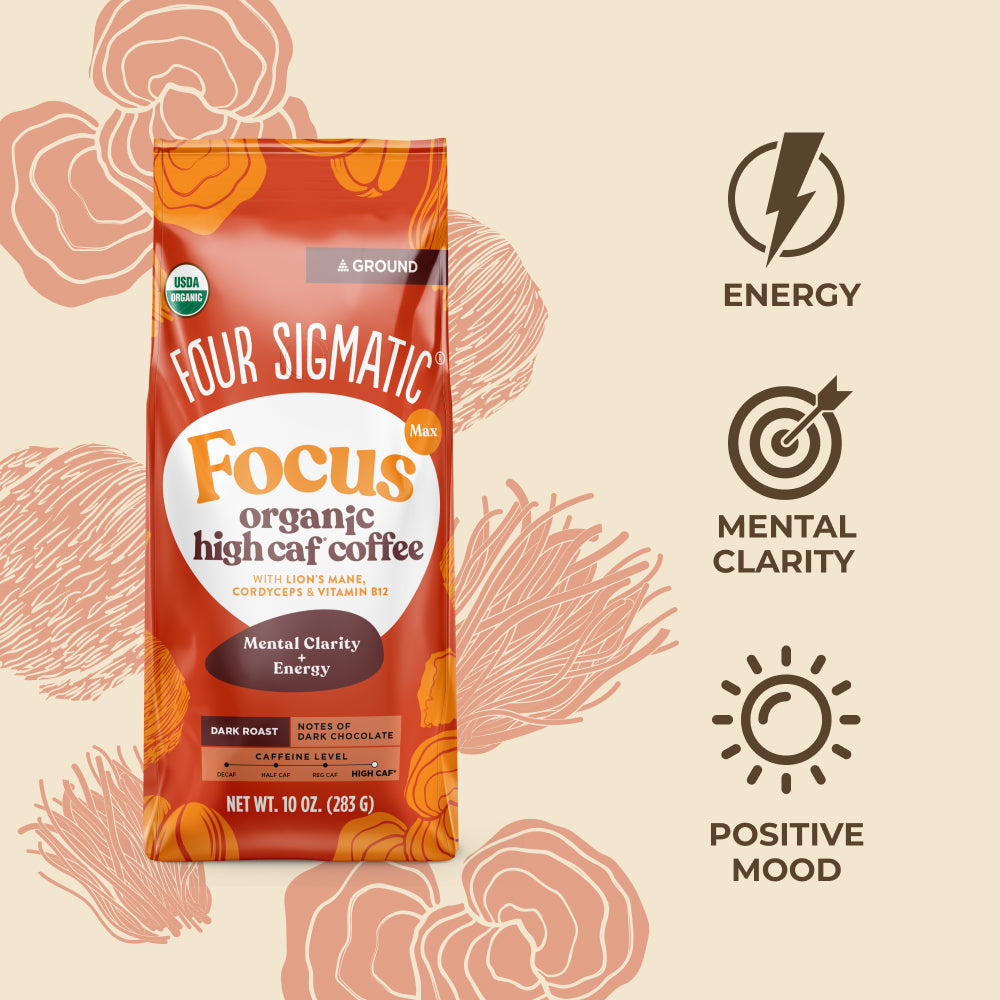 Focus Max High Caf Ground Coffee - Dark - High Caf Dark Roast Superfood Coffee Blend