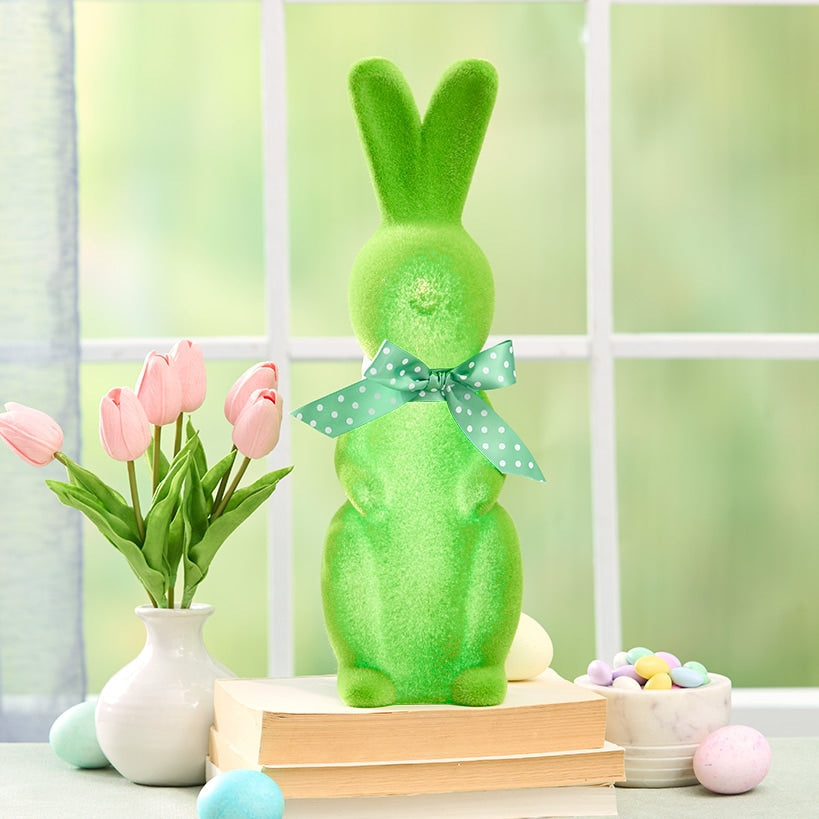 Easter Flocked Lighted Bunny Tabletop Décor - Green Pink Or Lavender
