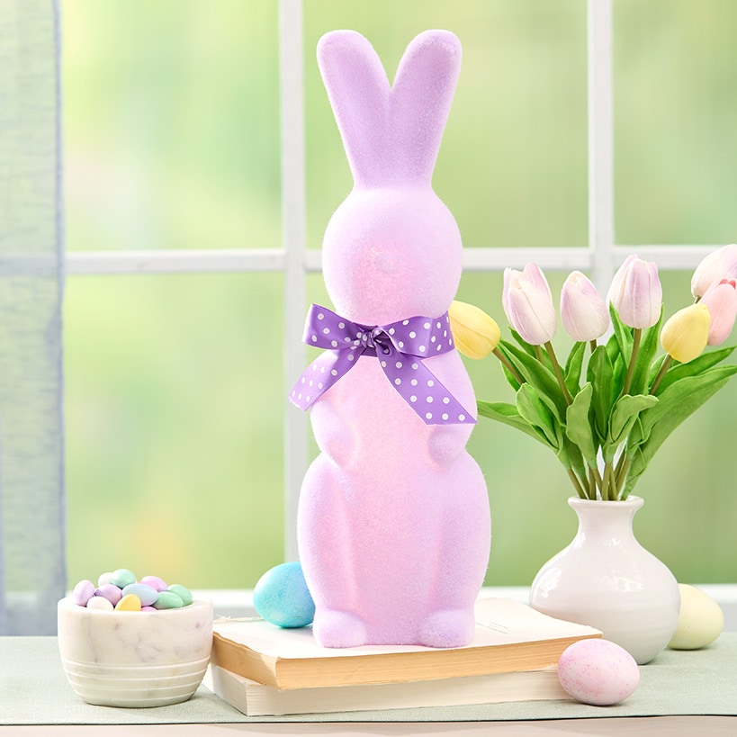 Easter Flocked Lighted Bunny Tabletop Décor - Green Pink Or Lavender