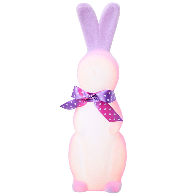 Easter Flocked Lighted Bunny Tabletop Décor - Green Pink Or Lavender