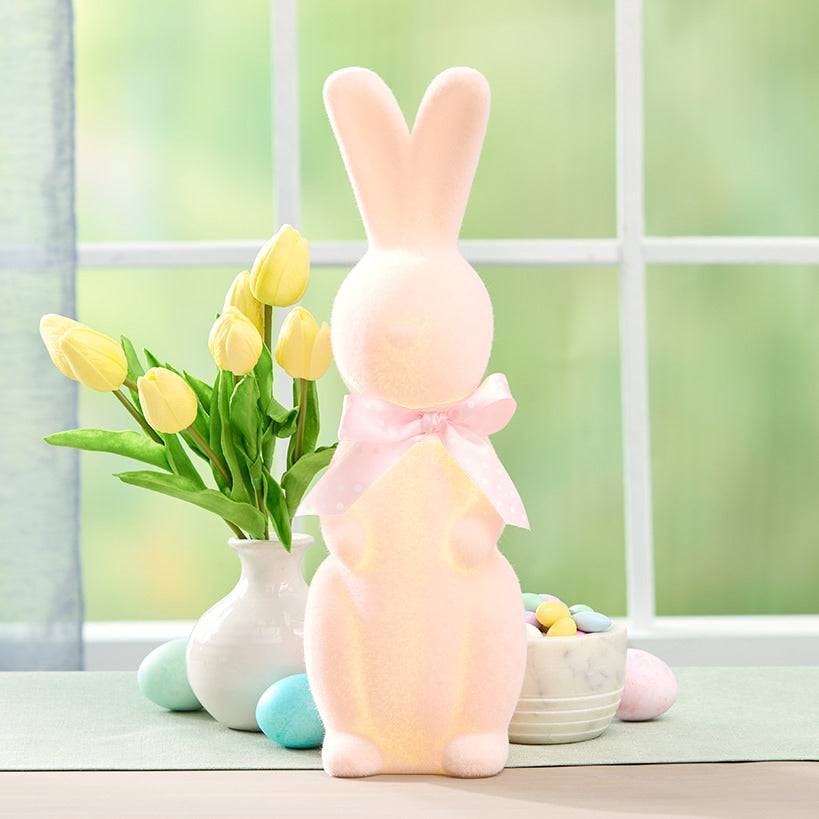 Easter Flocked Lighted Bunny Tabletop Décor - Green Pink Or Lavender