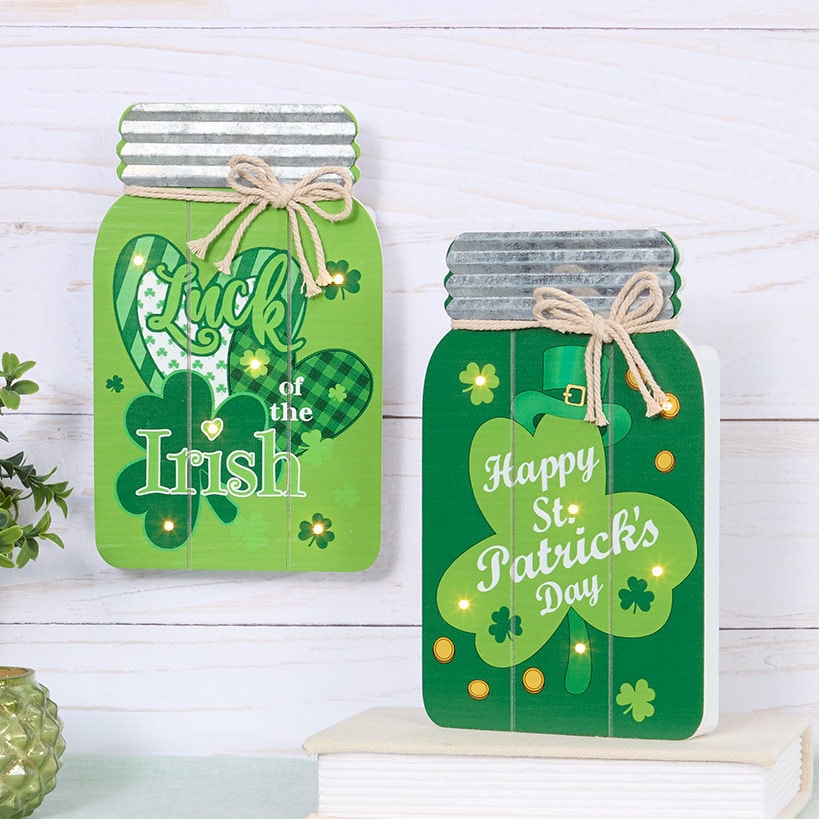Lighted Mason Jar Wall Plaque With Saying for Valentine's and St Patrick's