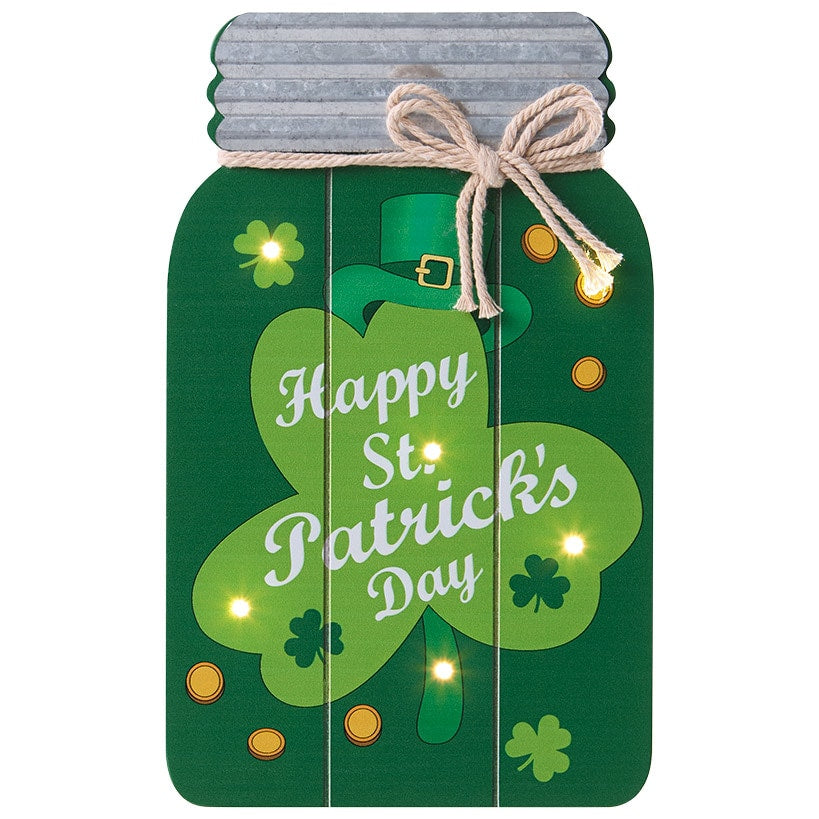 Lighted Mason Jar Wall Plaque With Saying for Valentine's and St Patrick's