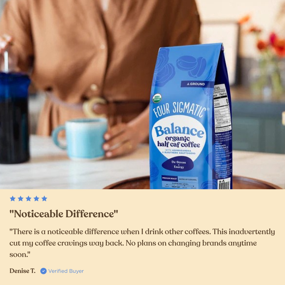 Balance Half Caf Ground Coffee - Medium - Half Caf Medium Roast Superfood Coffee Blend