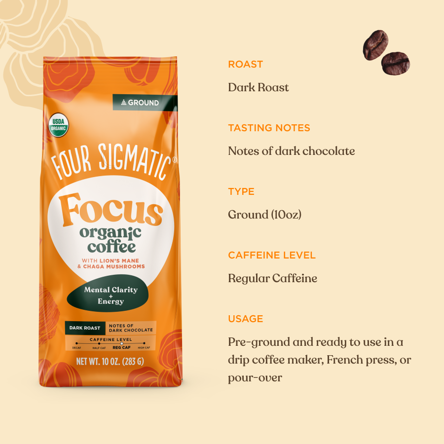 Focus Ground Coffee - Dark - Dark Roast Superfood Coffee Blend